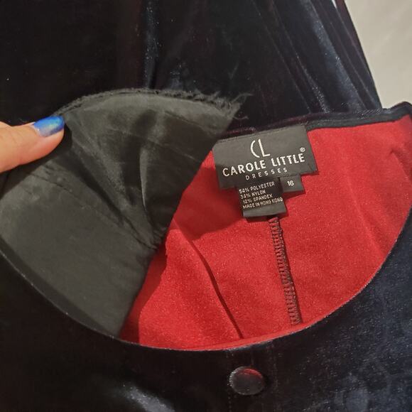 Carole Little Vtg 90s Floral Velvet Cape Maxi Dress Sz 16 Black Red Witchy Goth - Picture 12 of 15